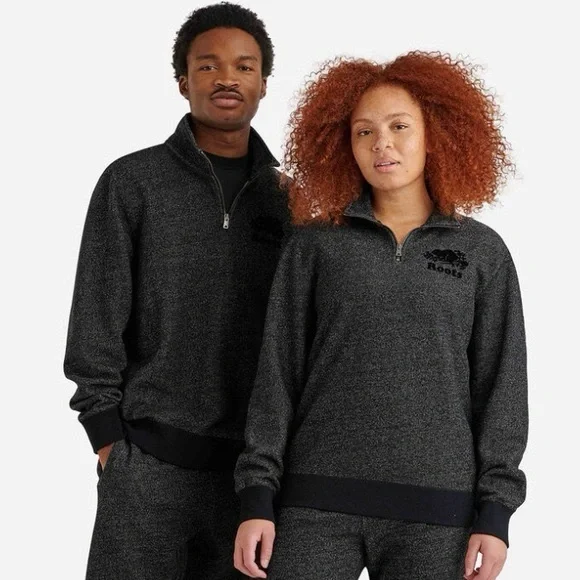 ROOTS Organic Original Half Zip Stein Black Pepper - Picture 2 of 9